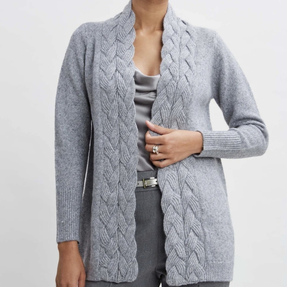 Elie Tahari Grey Silver Metallic Wool Cardigan
